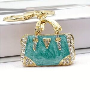 Turquoise & Gold Rhinestone Purse Bag Charm Keychain – Luxury Bling Accessory